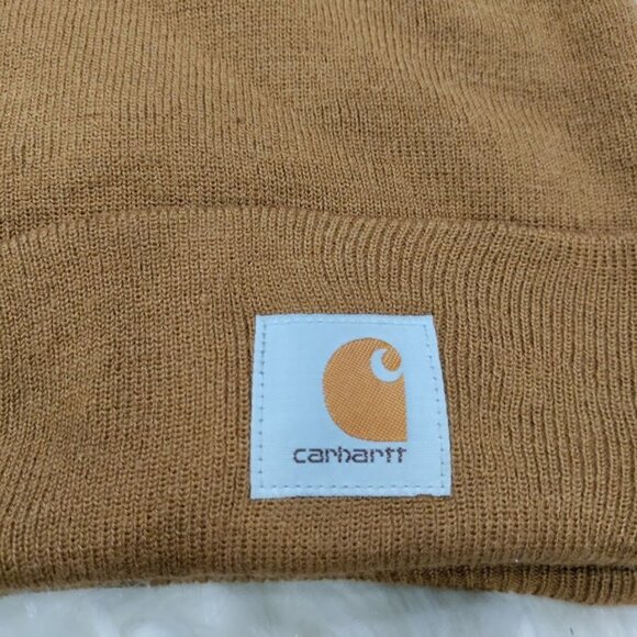 Carhartt Patch Logo Ribbed Knit Cuffed Beanie Brown Men's One Size - Picture 4 of 7